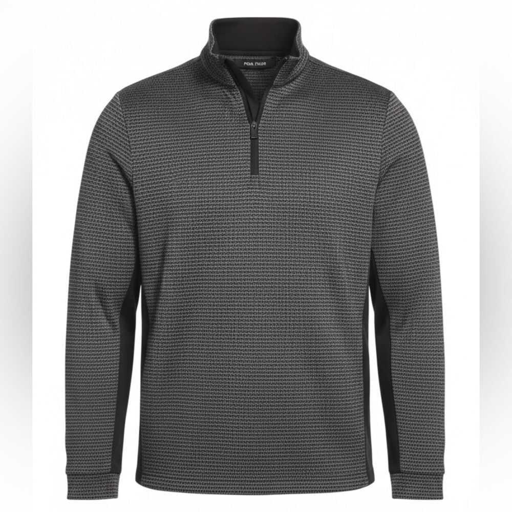 PGA Tour CAVIAR NWT Micro Jacquard Quarter-Zip Pullover Sweater Caviar Black